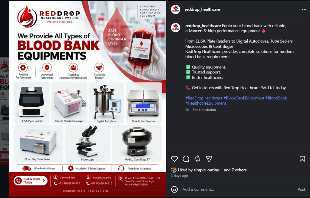 Reddrop Healthcare Blood Bank Equipment Catalog Flyer